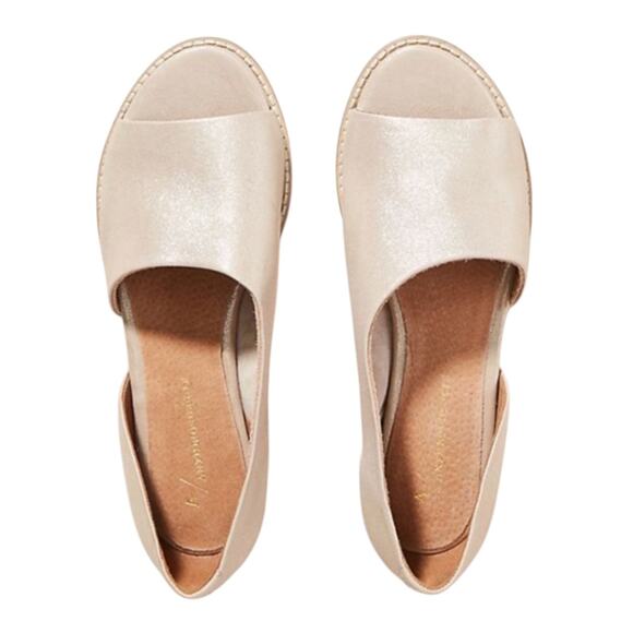 Anthropologie Champagne Gold Souvenier D'Orsay Open Toe Leather Flats - Picture 2 of 11